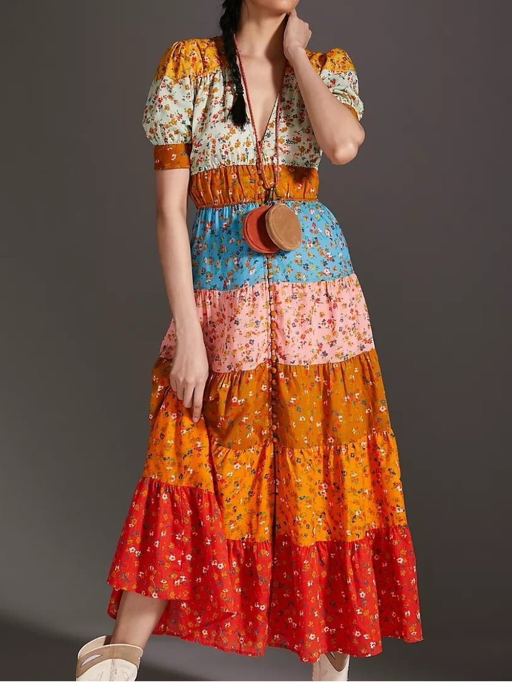 Anthropologie Tiered & True Maxi Dress Floral Tiered Cotton Medium Boho Coquette